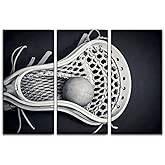 BEGYHZGLCF 3 Panel Canvas Wall Art Decor Lacrosse Head with Ball Black and White Poster Print On Canvas Artworks for Office Home Living Room Decor with Framed Ready to Hang,Multi,12x24in