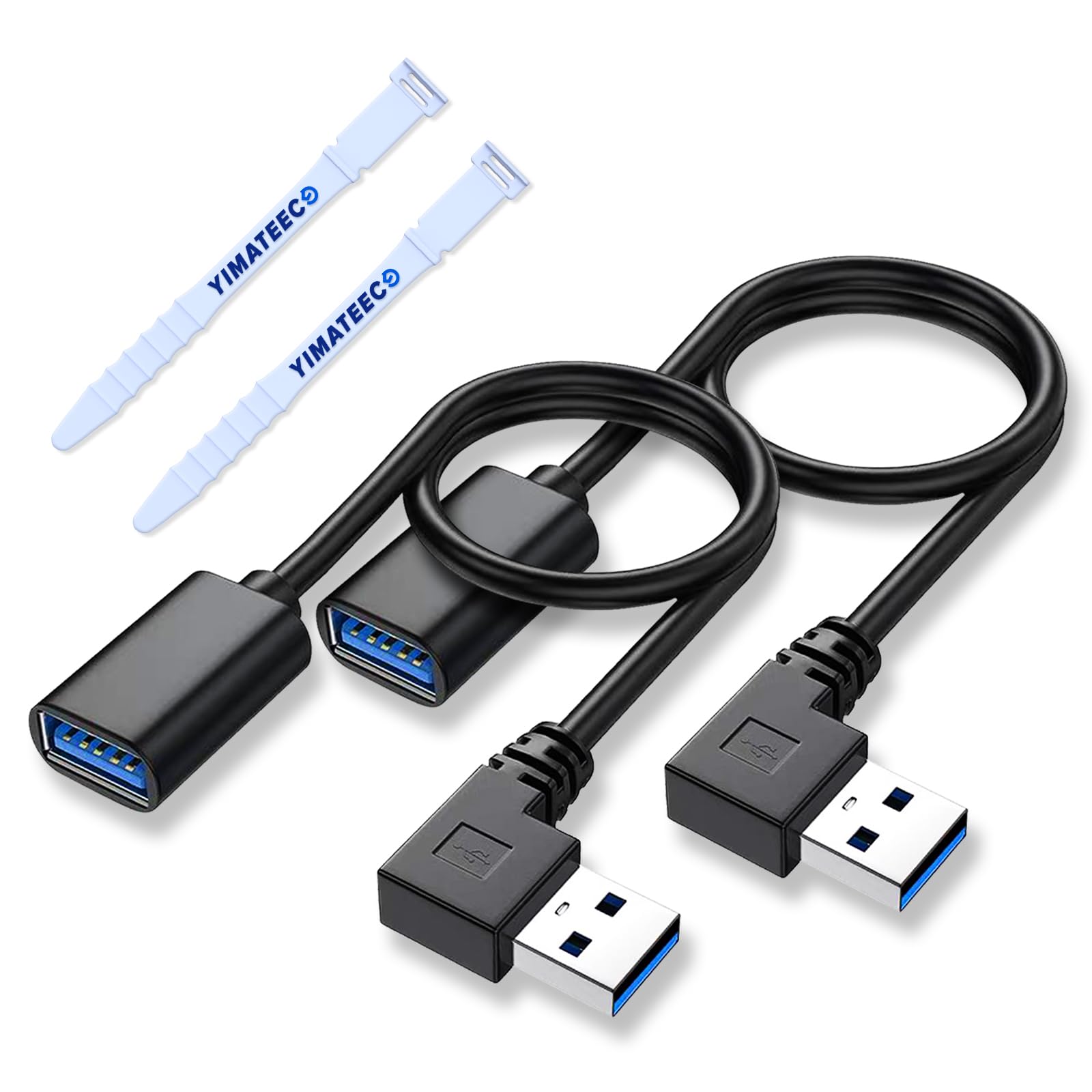 YIMATEECO USB3.0 Extension Cable Right Angle Extension Data Cable, SuperSpeed 90 Degree USB 3.0 A Male to Female Extender Adapter, Compatible with U-SB Hard Drive (Left Angle, 30cm, 2pcs, Black)