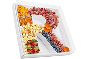 KAFUCIZE 12.5inch Fillable Paper Mache Number Letter Cardboard Cutouts Charcuterie Board Food Sweet Cupcake Tray Party Decorative Box (Letter R, White)