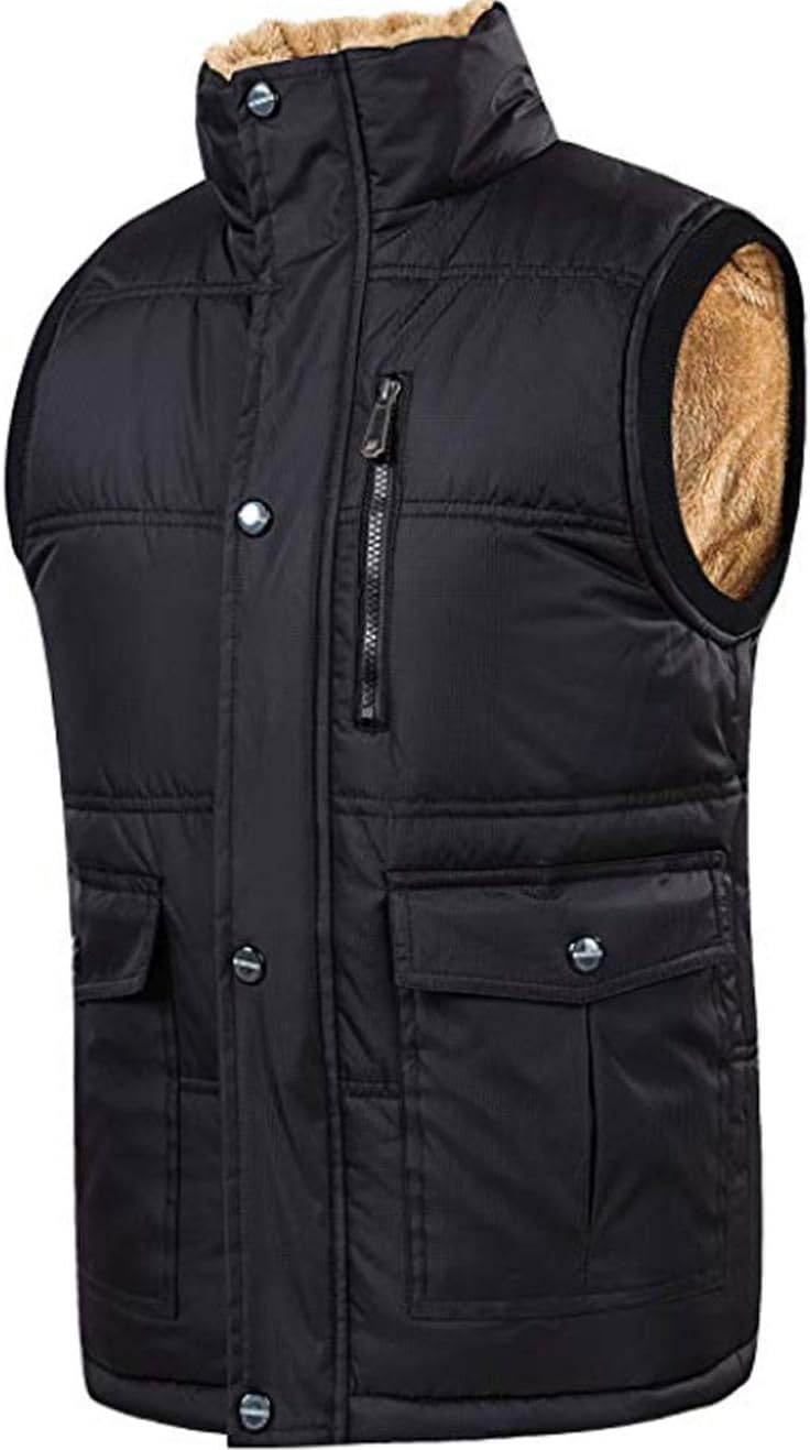 XinYangNi Men's Winter Warm Outdoor Padded Puffer Vest Thick Fleece Lined Sleeveless Jacket