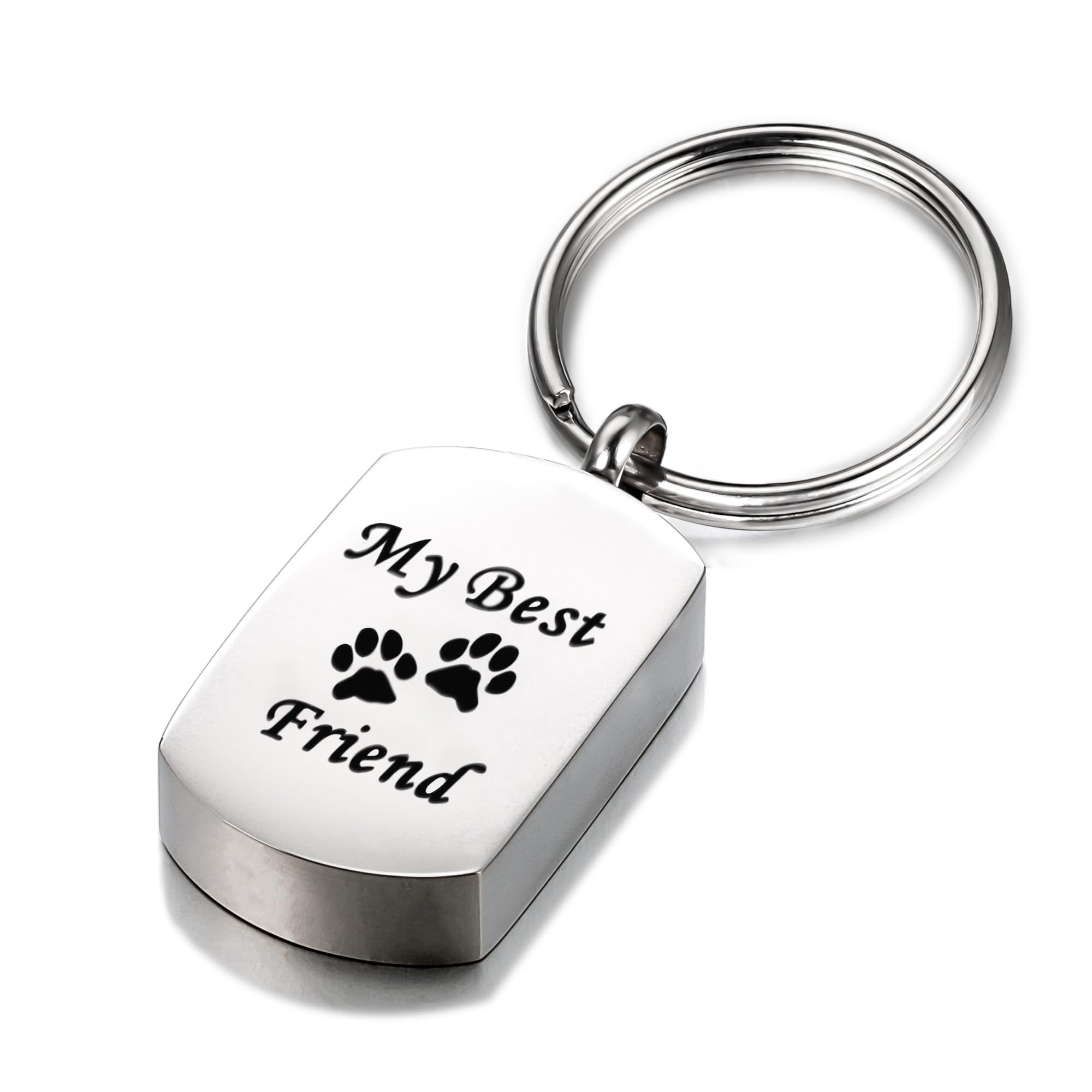 Gredstar Paw Prints Memorial Keychain - Small Stainless Steel Urn for Pet Ashes, Dog Cat Cremation Keepsake with Gift Box, Sympathy Gift