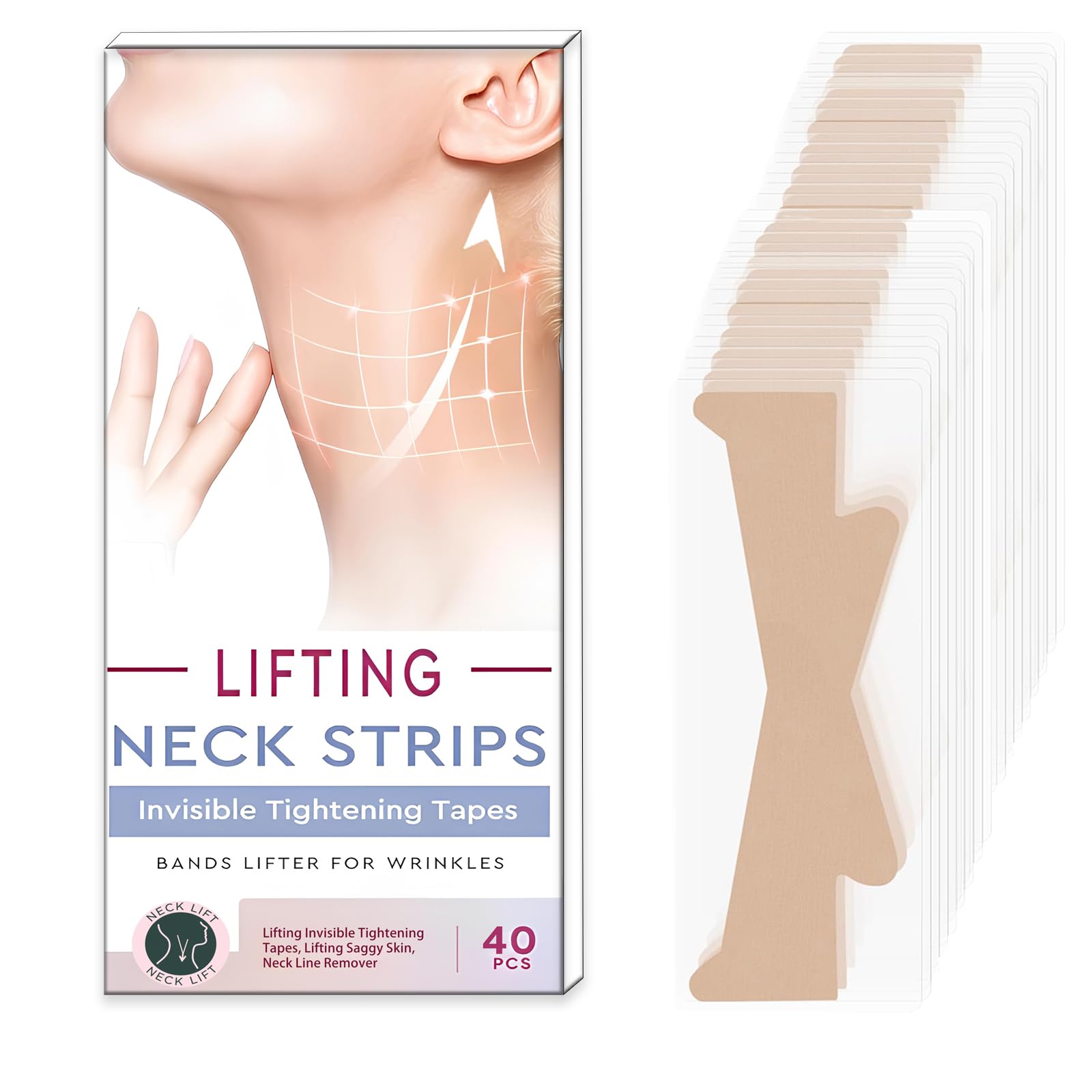 Photo 1 of ?40 PCS? Neck Lift Tape - Instantly Lift Sagging Skin, Invisible Neck Wrinkle Patches & Face Firming Tape for Women, Comfortable Waterproof Jawline Definition