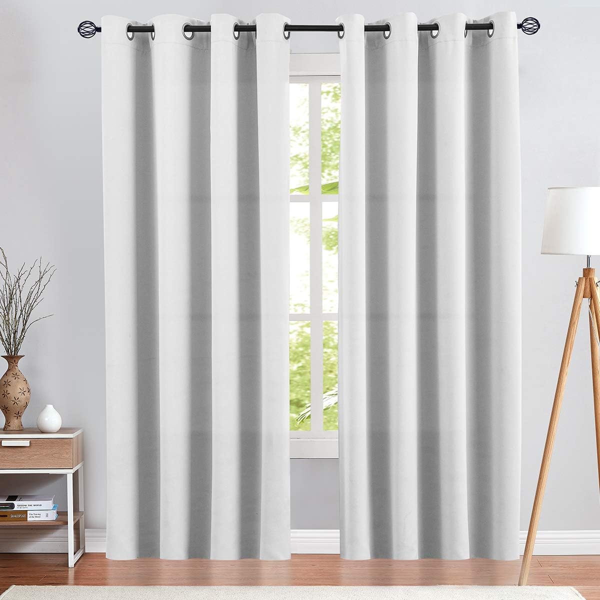 Vangao Greyish White Curtain 95 Inches Long for Living Room Bedroom Room Darkening Window Treatment Panel Triple Weave Moderate Blackout Drape Grommet Top 2 Panel