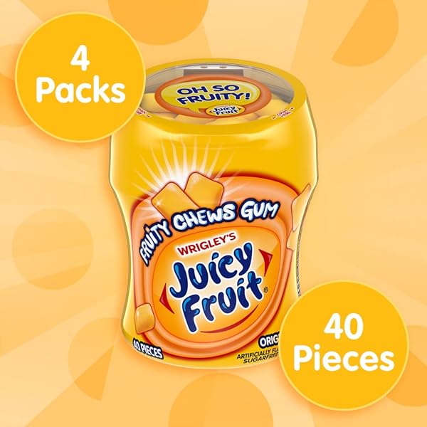 JUICY FRUIT GUM – ORIGINAL BUBBLE GUM BULK PACK, 40-PIECE BOTTLE (4 PACK)