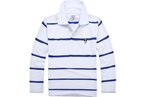 Kids School Uniform Polo Shirts for Boys Striped Long Sleeve Performance Golf T Shirts Active Pullover Tops Clothes 3-14Y