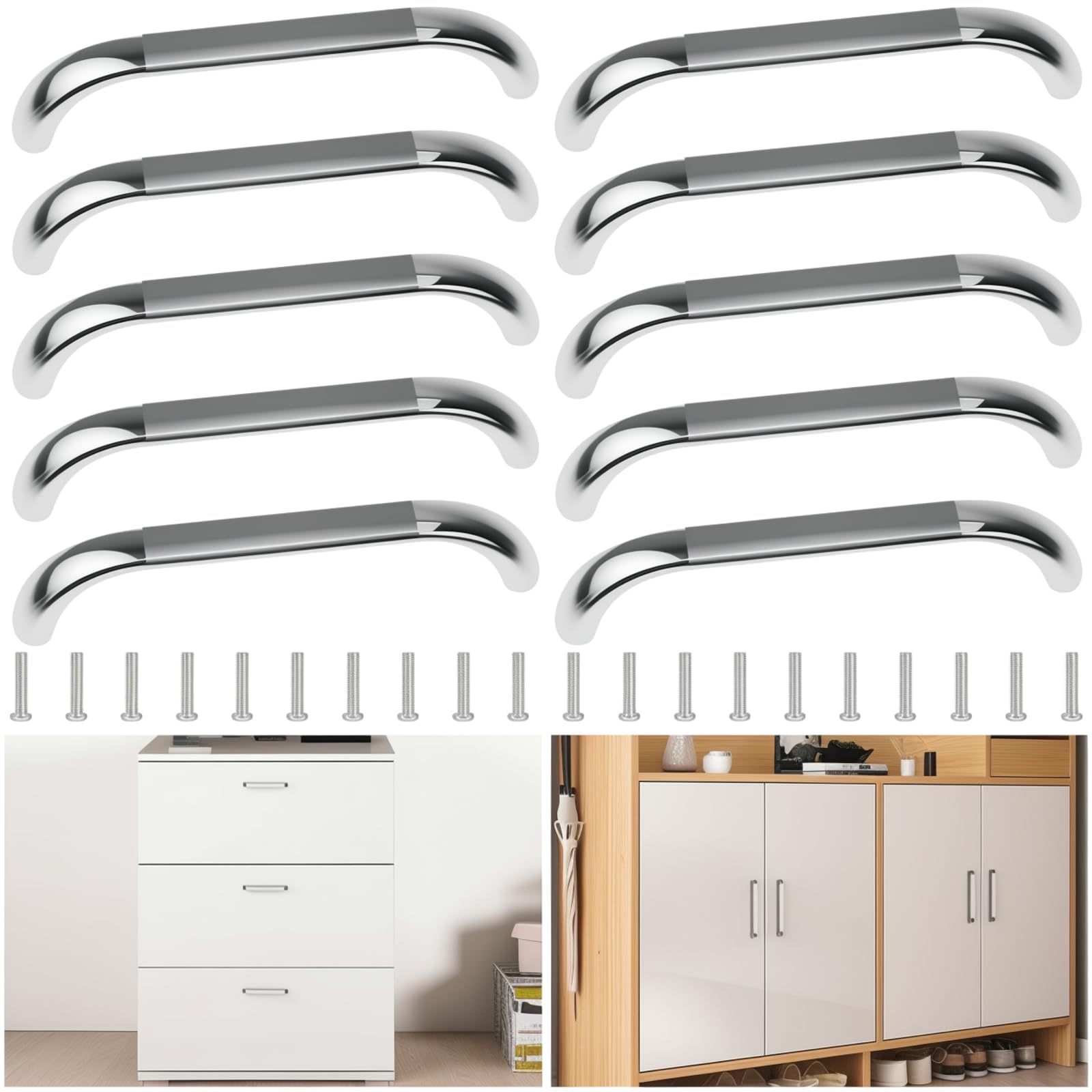 YPLonon 10 Pack Kitchen Cupboard Handles Brushed Nickel Cabinet Pull Handles 102MM Cupboard Door Handles Silver 96MM Hole Centers Cupboard D Handle for Bathroom Bedroom Kitchen