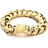 Azubpi Wrist Armor Style Chain Men Bracelet Stainless Steel Punk Jewelry Silver Black Gold Cool Gifts for Mens 8.26in/8.66in/9.05in/9.44in