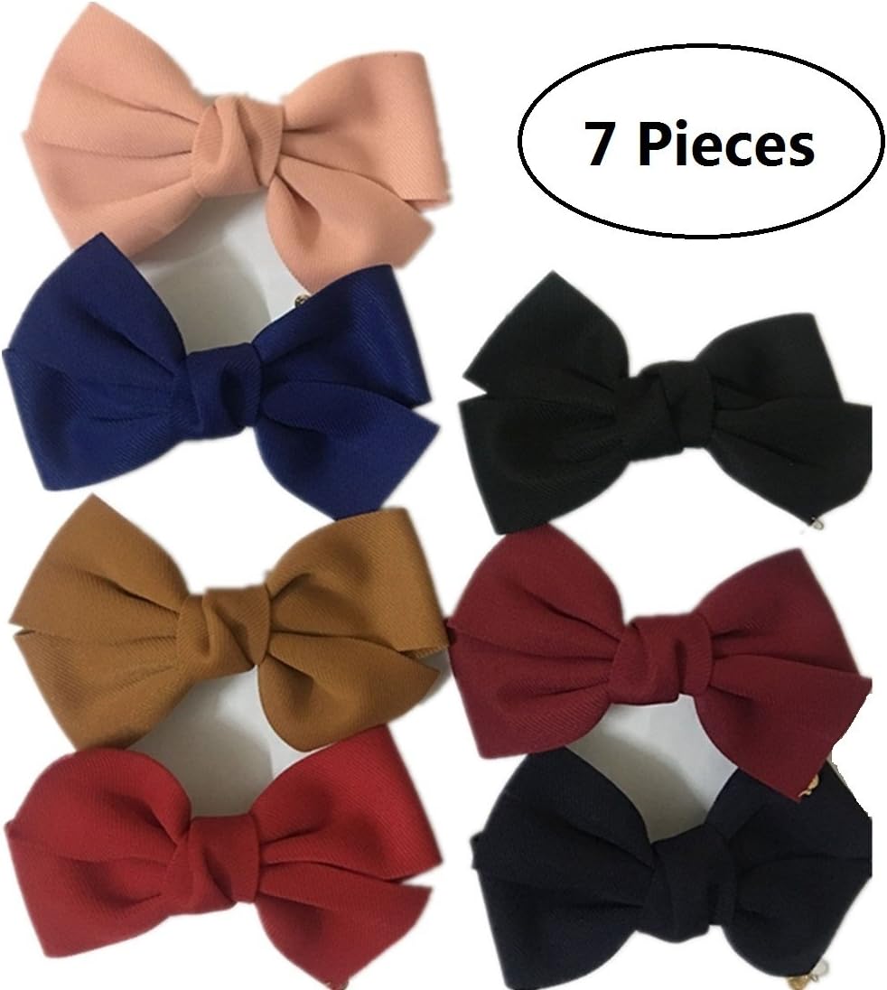 TQsuen 7 Pack Fashion Women Girls Bowknot Hair Barrettes, 6 Inches Large Solid Color Bowknot Hair Clips Hair Bow Clips Headwear Headwrap Hair Accessories for Women Girls Teens, Pack of 7
