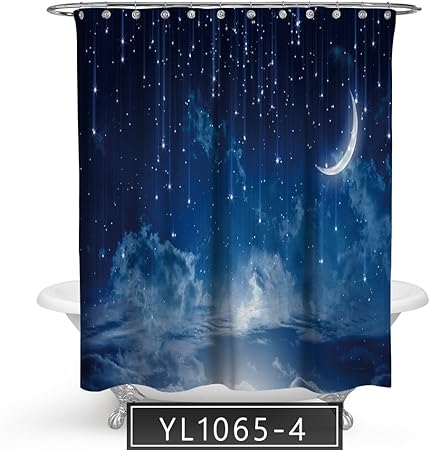 Fantasy House Shower Curtain By Roslynwood Night Sky With Moon Falling Stars Clouds And Alluring Horizon Mysterious Space Art Bathroom Decor With Hooks Amazon Co Uk Kitchen Home
