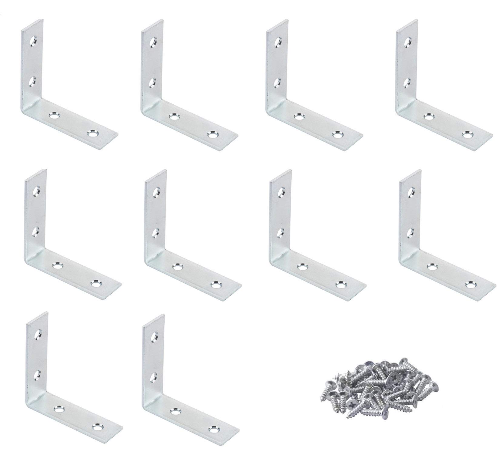 TERF® 10 Pcs Zinc Plated Steel 65mm X 65mm X 16mm (2.55’’ X 2.55’’ X 0.63’’) Angel L Shape Corner Brace Bracket Joining Fixing Self Support Repair with Fixing Screw