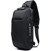 OZUKO Men Sling Backpack - Anti-Theft Crossbody Bag with USB Charging Port, Waterproof Lightweight Travel Hiking Commute Bag(Black)