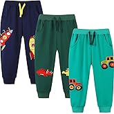 GFQLONG 3 Pack Baby Boy Drawstring Elastic Sweatpants,Toddler Cotton Dinosaur Active Jogger Pants with Pockets