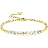 Naiswan Gold Bracelets for Women 14K Gold Bracelets for Women Adjustable Bracelet for Womens Unique Double-Layer Chain Design with Cubic Zirconia Womens CZ Bracelets 7+2 Inches