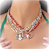 5 Pcs Christmas Necklaces for Women Layered Snowman Santa Claus Christmas Tree Candy Cane Pendant Necklaces Dainty Colorful Rice Beads Choker Christmas Festive Holiday Jewelry Gifts Stocking Stuffers