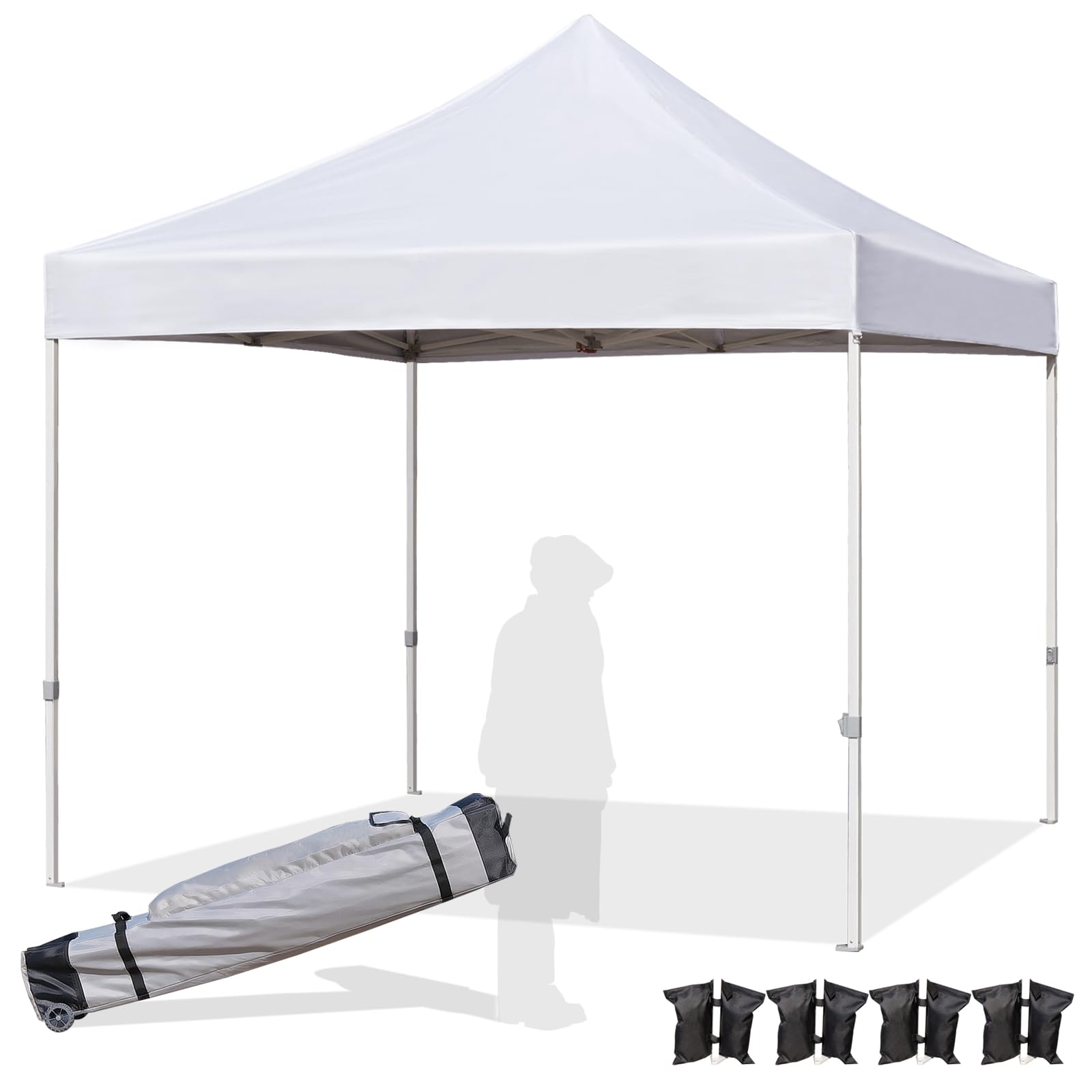 Photo 1 of    *** IT DOESN'T HAVE CANVAS  ** ONLY BASE 
Easy 10x10 Pop Up Canopy Tent with Peak Tensioner, Heavy Duty for Commercial Use, Industry-Leading 3000mm Waterproof, 500D Silver Coated Top, Wheeled Bag, 4 Sandbags, Stakes & Ropes, White