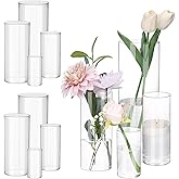 Fixwal 12pcs Clear Glass Cylinder Flower Vases, 4, 6, 8, 10 Inch Tall Cylinder Vases for Centerpieces, Glass Flower Vase Floating Candle Holder Vase for Table Shelf, Party, Wedding, Home Decor