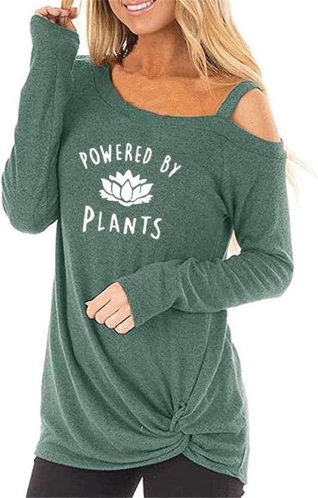 Fashion t-Shirt for Women Long Sleeve Oblique Shoulder Blouse Vegan Letter Print Tops Female Crop Tees