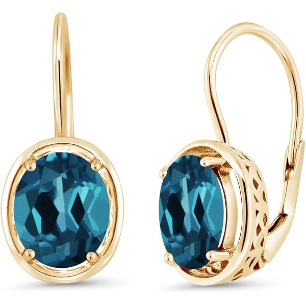 thumbnail image 2 of 9ct Yellow Gold Over Silver Simulated Blue Sapphire & CZ Dangle Hoop Earrings 12mm 2 of 3