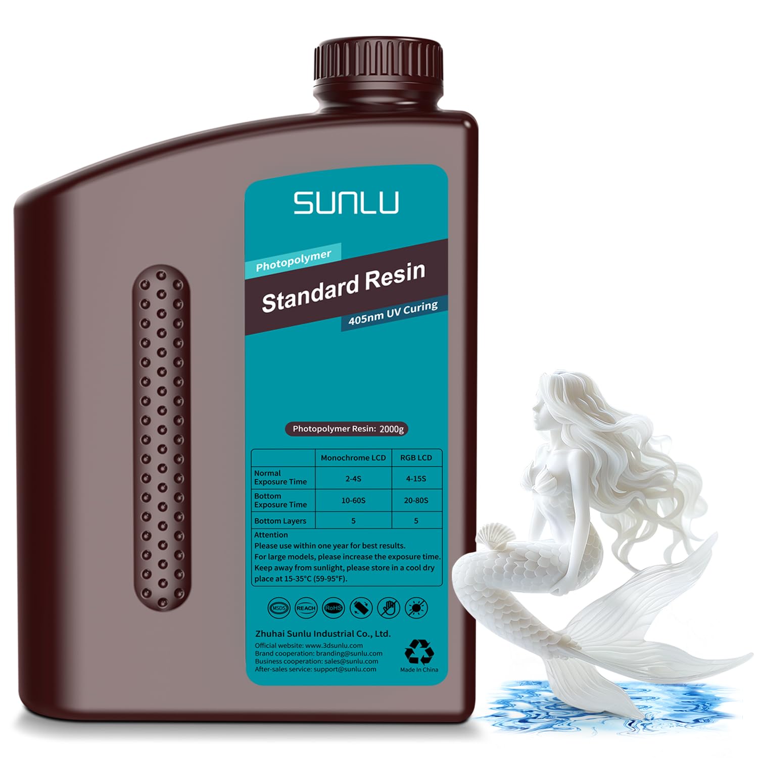 SUNLU 3D Printer Resin 2kg, Fast Curing Standard 3D Resin for LCD DLP SLA Resin 3D Printers, 395 to 405nm UV Curing 3D Printing Liquid Photopolymer Resin, Low Shrinkage, High Precision, 2000g, White Image