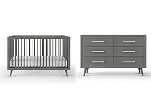 Child Craft Cranbrook Nursery Set, 2-Piece, Includes 4-in-1 Convertible Crib and 6-Drawer Double Dresser, Grows with Your Baby (Lunar Gray)