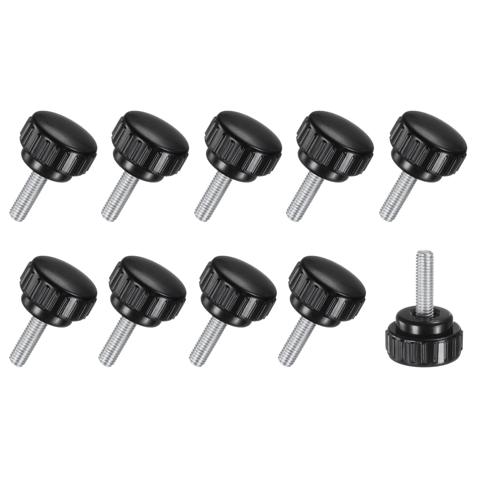 M METERXITY 10-Pack Knurled Clamping Knobs, M6x20mm Male Thread Knurled Thumbscrew, Carbon Steel Screw on Knobs Grips for Machinery/Electronic/Furniture, Mounting Handle Bolts [Black]