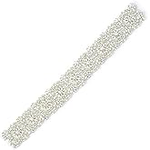 ShiDianYi Wedding Dress Belt - Silver Sparkly Sash with Rhinestones, Beads & Pearl Trim - 1 Yard Long
