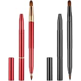 2 Pack Retractable Lip Brush for Lipstick with Cap, Double-Ended Lip Makeup Brushes Retractable Lip Gloss Lipstick Brush Applicator Travel Black Red