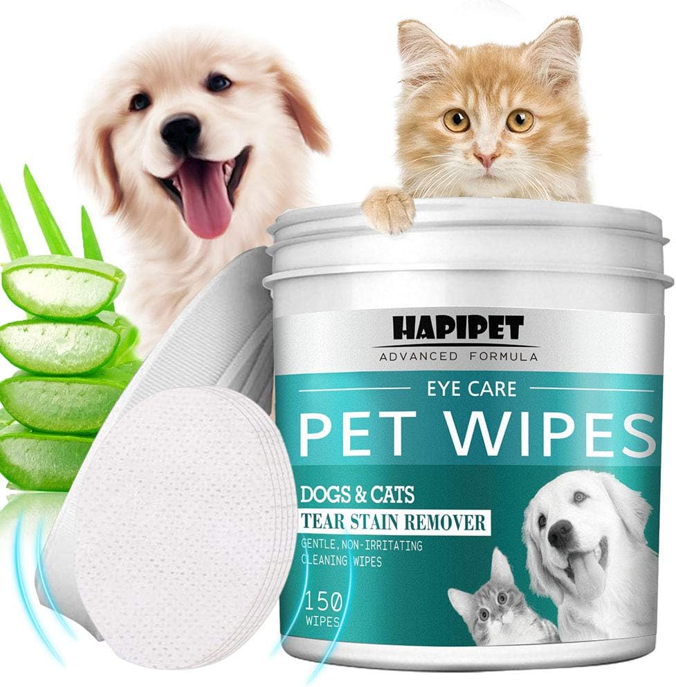 HAPIPET 150 Pads Pet Eye Wipes, Eye Tear Stain Remover Wipes for Cats & Dogs, Eye
