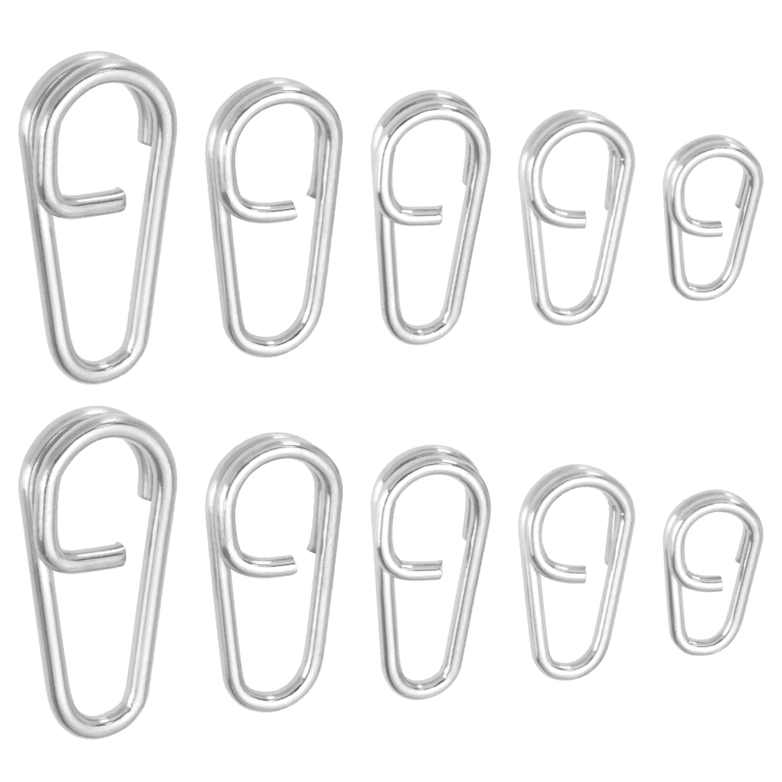 eMagTech 50pcs Stainless Steel Split Rings Links Quick Change Fishing Clips 10mm 13mm 16mm 18mm 21mm Lure Clips Connector Fishing Tackle for Lures Cod Mackerel