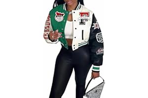 COZYPOIN Women's Varsity Jacket Cropped Letterman Jacket Lightweight Button Down Bomber Racer Baseball Y2K Coats