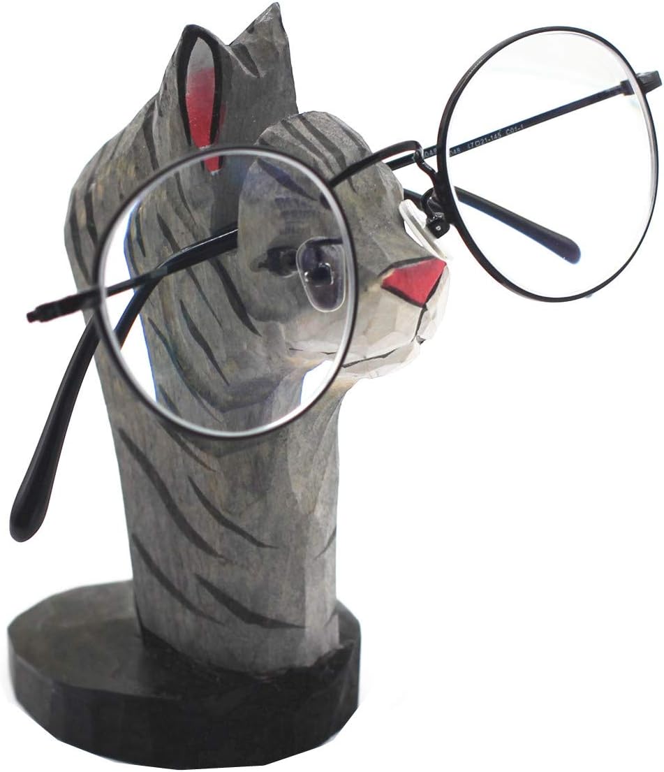 TANG SONG Creative Wood Hand Carved Eyeglass Holder Handmade Nose Cat Stand for Office Desk Home Decor Gifts