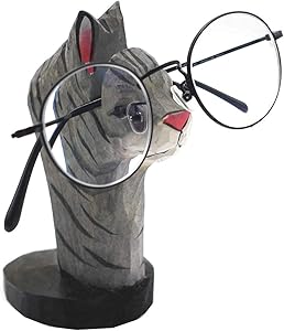 TANG SONG Creative Wood Hand Carved Eyeglass Holder Handmade Nose Cat Stand for Office Desk Home Decor Gifts