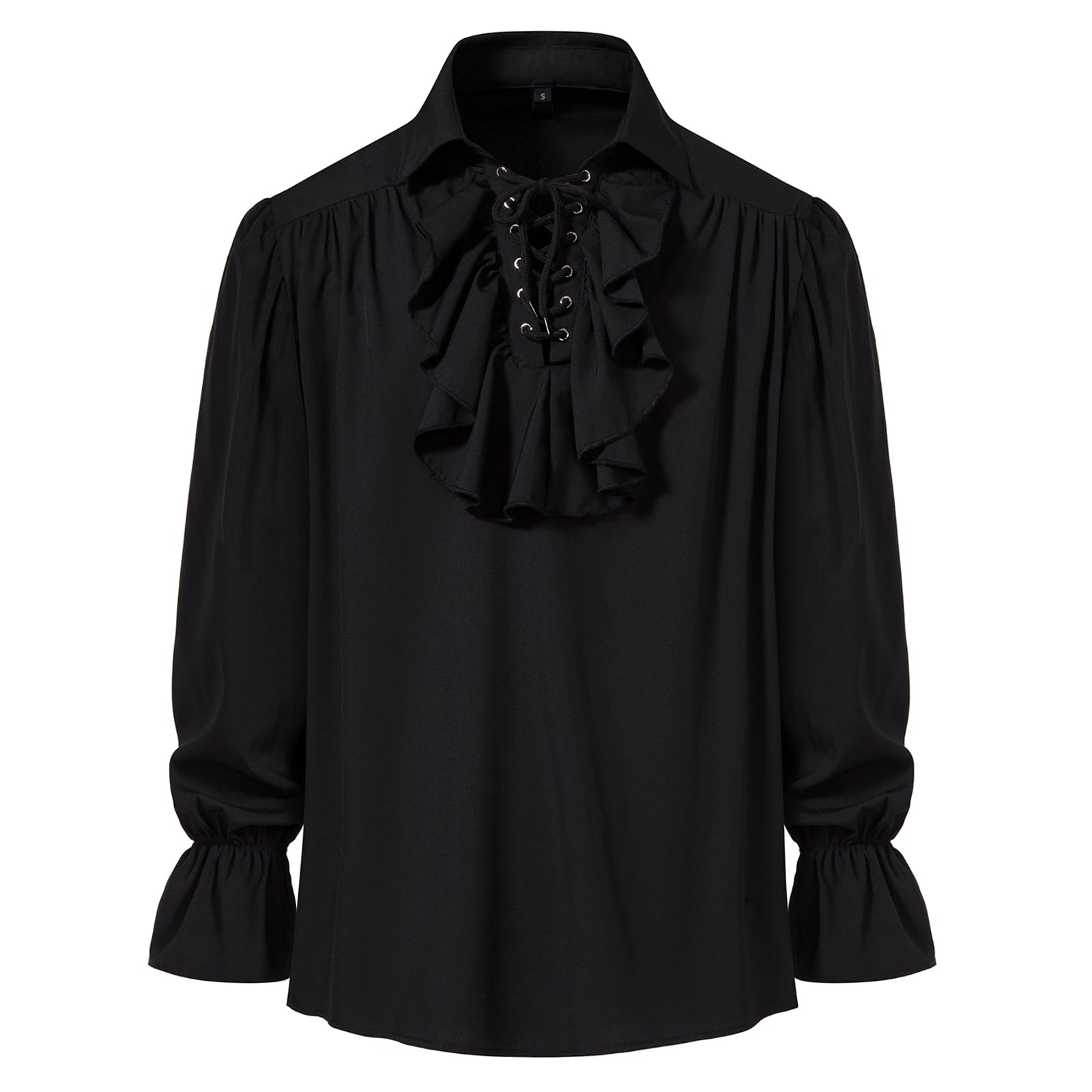 MakingDa Mens Renaissance Pirate Ruffled Frilly Shirt Jabot Collar Victorian Medieval Costume Retro Steampunk Gothic Ruffle Tops-Black-S