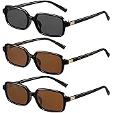 MASDUN Polarized Narrow Rectangle Sunglasses for Women Men Trendy Y2k Retro 90s Sun Glasses (3 Pack)