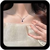 Andelaisi Boho Sapphire Teardrop Necklace Blue Sapphire Gemstone Necklace Choker Vintage Small Snowflake Necklaces Chain Blue Gem Waterdrop Necklaces for Women