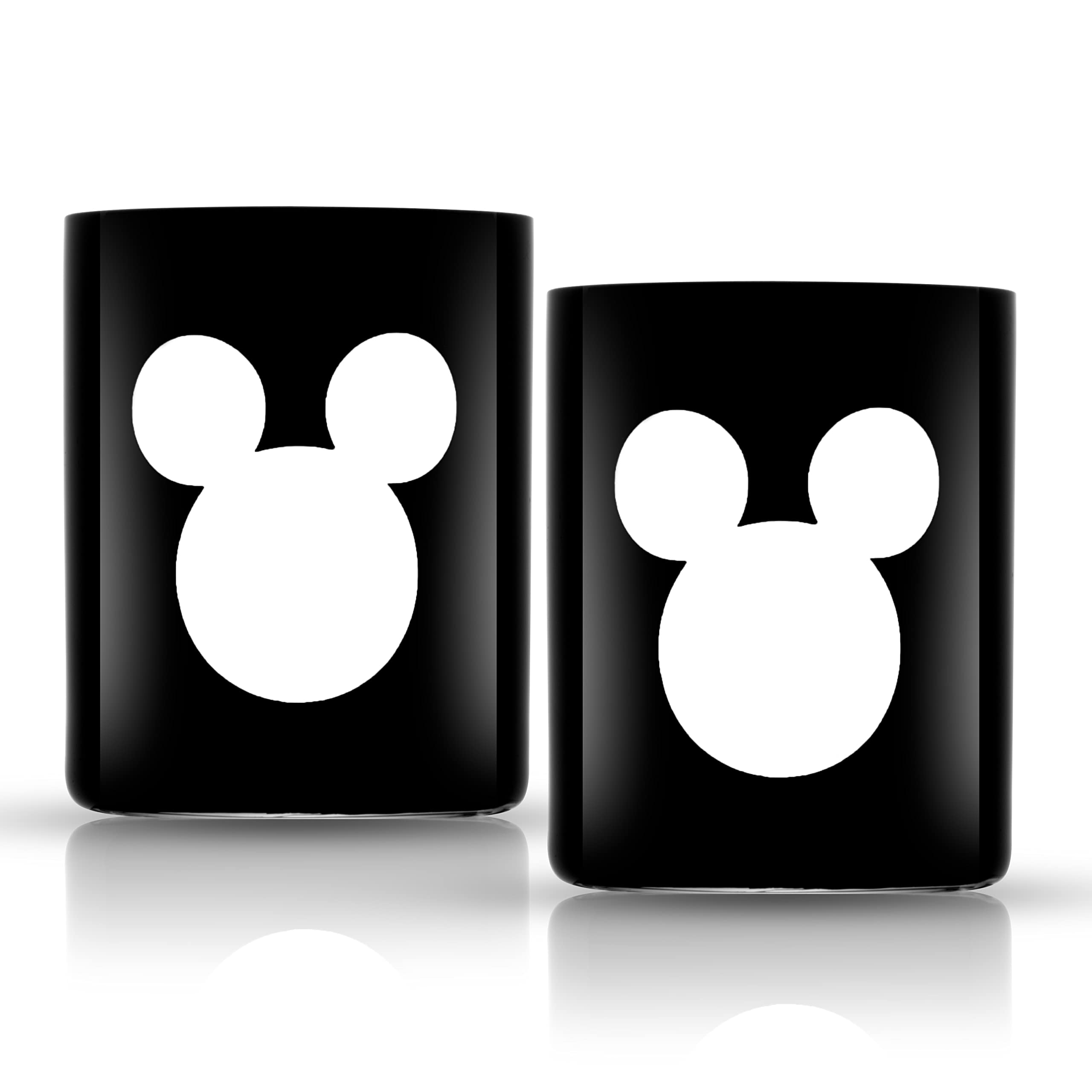 JoyJolt Disney Luxury Mickey Mouse Double Old Fashioned Whiskey Glasses. 2x European Crystal Bar Glasses. Premium Xmas Disney Stuff, Gifts and Cups. 12oz Black Drinking Glasses, Disney Tumbler Image