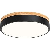Yiisem Dimmable Wood LED Flush Mount Ceiling Light, Black, 11.8 in | 5CCT 2700K-6000K Modern Close to Ceiling Lighting Fixtures, Round Ceiling Lamp for Bedroom, Kitchen, Hallway, Laundry Room
