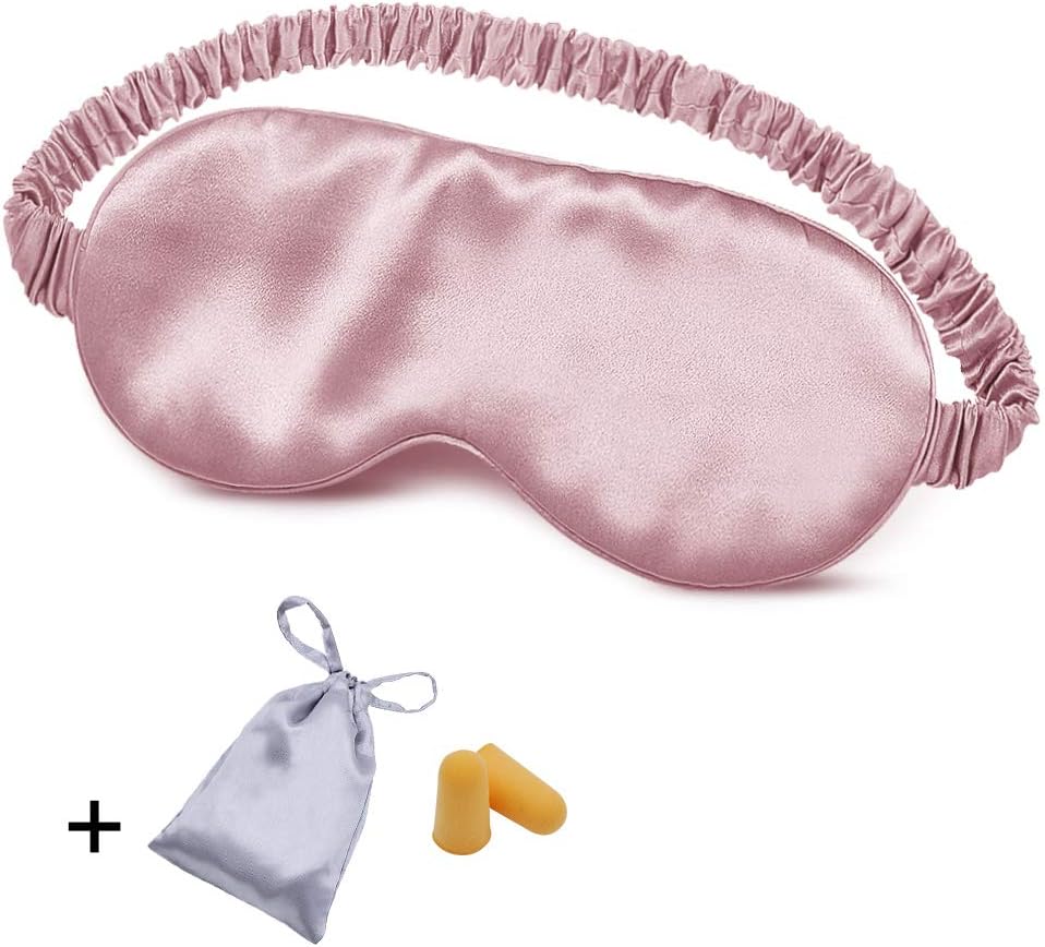 Silk Sleep Mask Eye Mask Blindfold with Double Layer Silk Filling and Elastic Strap for Full Night's Sleep, Travel and Nap, Eye Cover Eyeshade with Luxury Bag and Ear Plugs by OLESILK (Candy Pink)