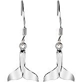 Sterling Silver Whale Tail Dangle Earrings, Nickle Free Hypoallergenic for Sensitive Skin, Aloha Hawaii Ocean Sealife Jewelry for Women, Gift Box Included