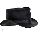 Dream Apparel Black Leather Top Hat Men Women Steampunk Halloween Costume Plague Doctor Deadman Tophat Victorian Short Topper