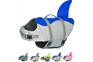 Doglay Dog Life Jacket, Ripstop Cute Shark Dog Life Jacket with Superior Buoyancy and Rescue Handle, Adjustable Dog Life Vests for Swimming Boating, Pet Flotation Vest for Small Medium Large Dogs