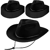 Mepase 24 Pieces Disposable Plastic Western Cowboy Hat Set Felt Wide Brimmed Cowgirl Hats for Men Women Costume Party(Black)