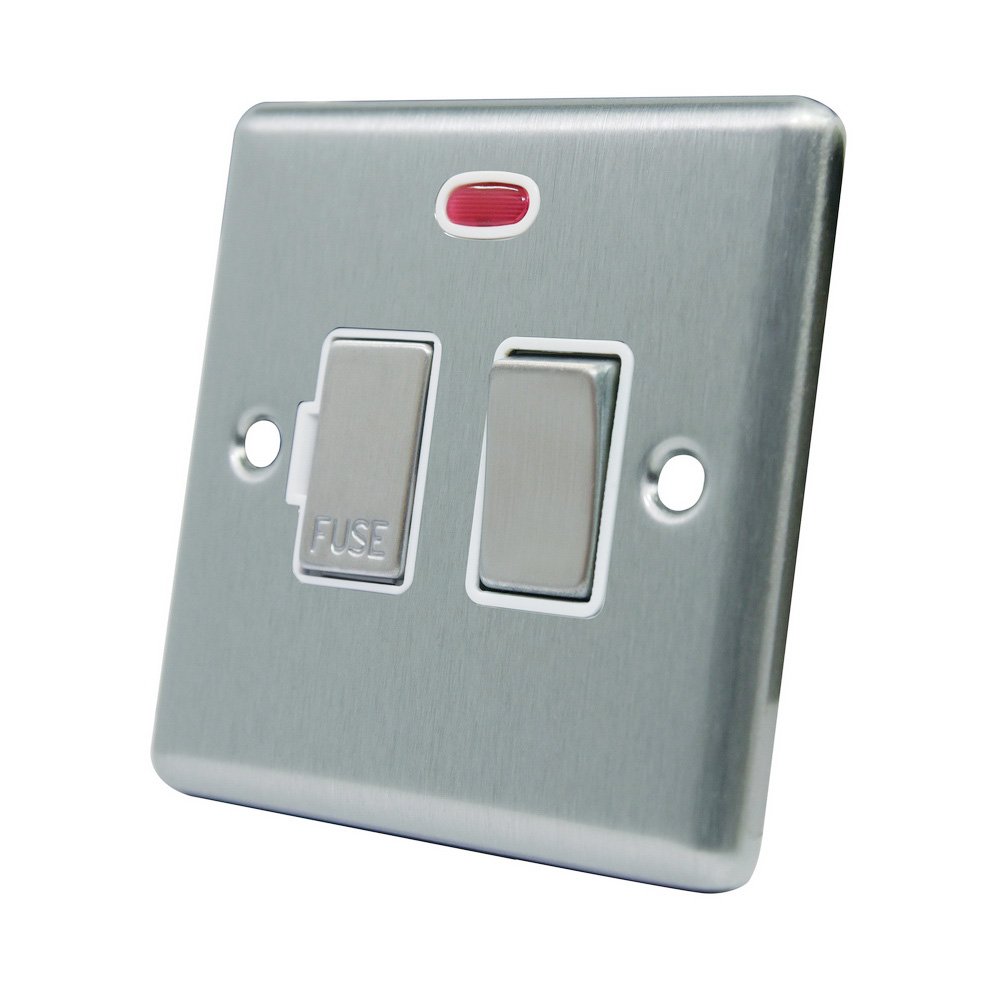 AET CSCSFNWS Satin Chrome Classical Spur w White Insert Metal Rocker Switch-13 Amp Switched Fused Connection Unit with Neon Indicator