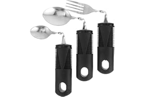 Beavorty Adaptive Utensils 3pcs Curved Spoon Fork with Non- Handles Stainless Steel Eating Silverware for Hand Tremors Elderly