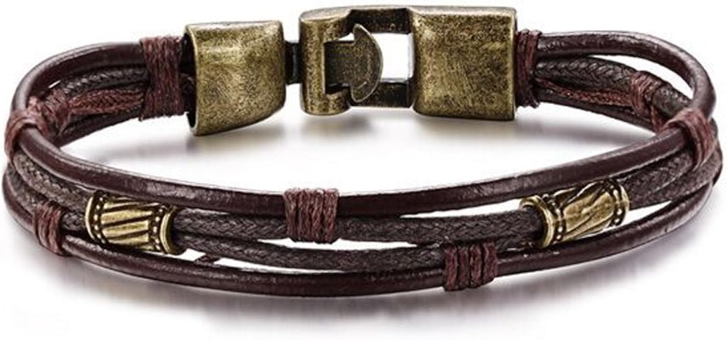 Amazon アンティーク メンズ レザー ブレスレット 手作り 腕輪 麻 革 合金 長さ21 5cm ブレスレット 通販