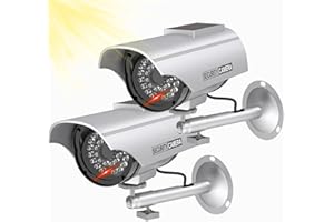 WALI Solar Powered Fake Simulated Camera, Dummy Security Camera with Red Flashing Light and Security Alert Sticker Decal for 