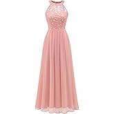Wedtrend Women's Sparkly Sequin Dresses, Halter Long Formal Dress Floral Lace Prom Dress