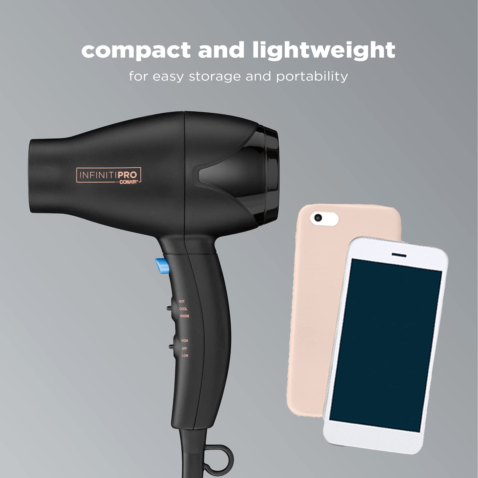 INFINITIPRO BY CONAIR Travel Hair Dryer, Mighty Mini Compact Lightweight Professional AC Motor Hair Dryer