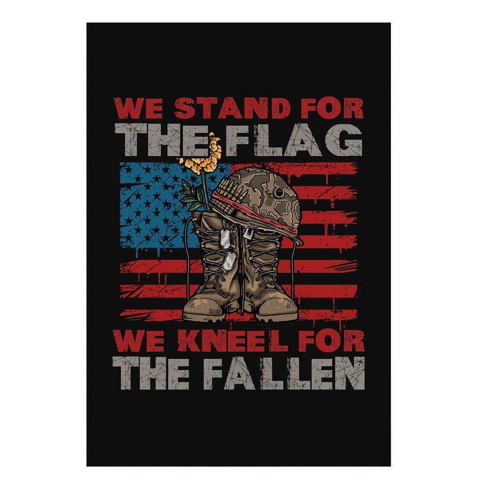 MONORD Memorial Day American Soldier Boots Military Helmet Zinnia We Stand for The Flag 4th of July Garden Flag Vertical Double Sided, Patriotic Veterans Day Yard Outdoor Decor 12.5 x 18 Inch