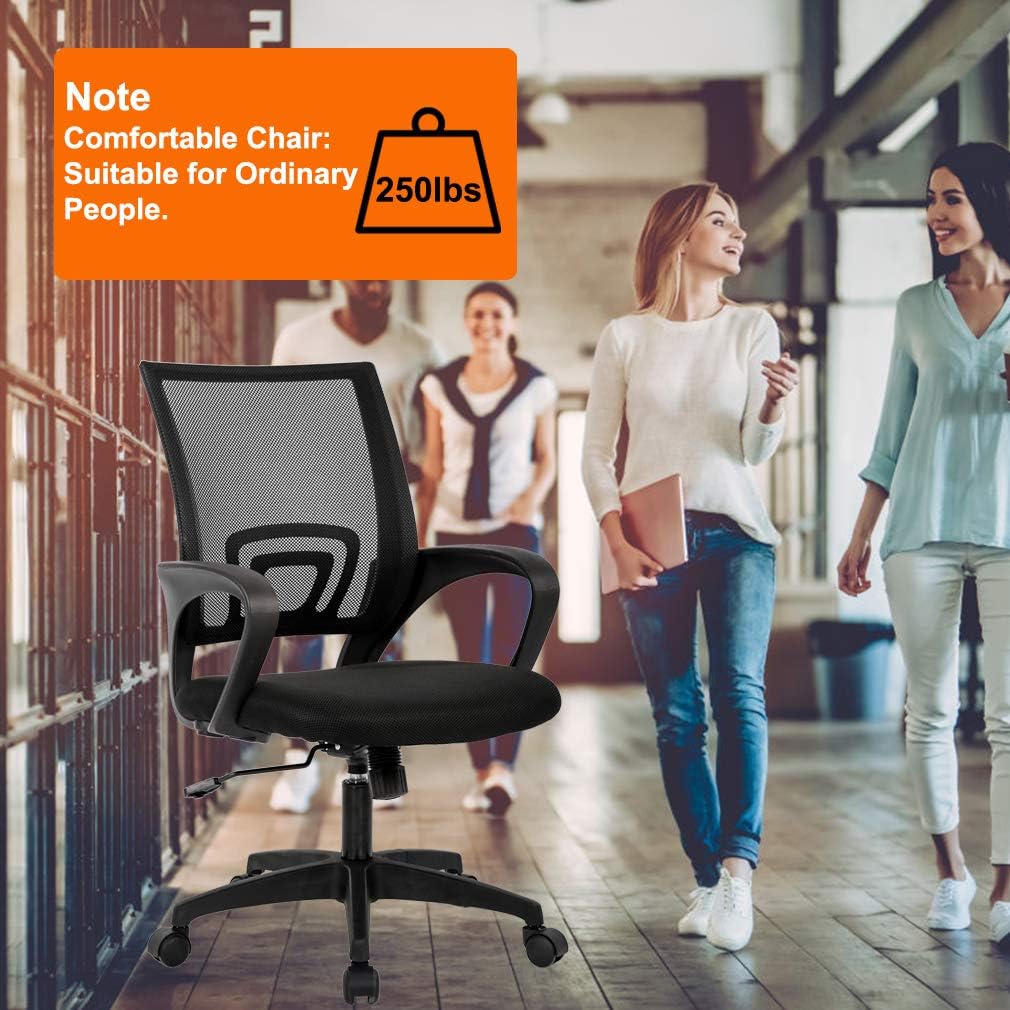 Home Office Chair Ergonomic Desk Chair Mesh Computer Chair with Lumbar Support Armrest Executive Rolling Swivel Adjustable Mid Back Task Chair for Women Adults, Black: Furniture & Decor
